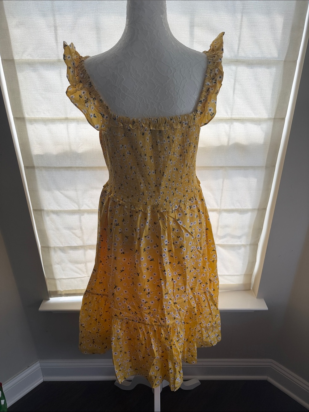 kate spade Yellow Floral Smocked Midi Dress with Ruffle Straps - Picture 4 of 5